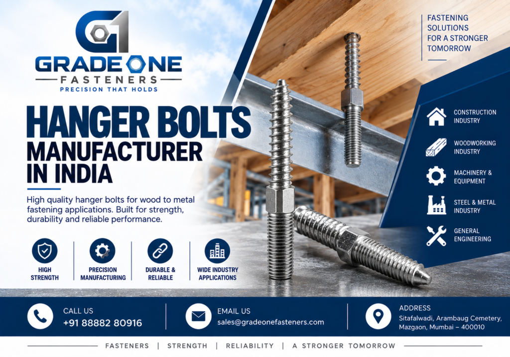 Hanger Bolts Manufacturer in India - Grade One Fasteners