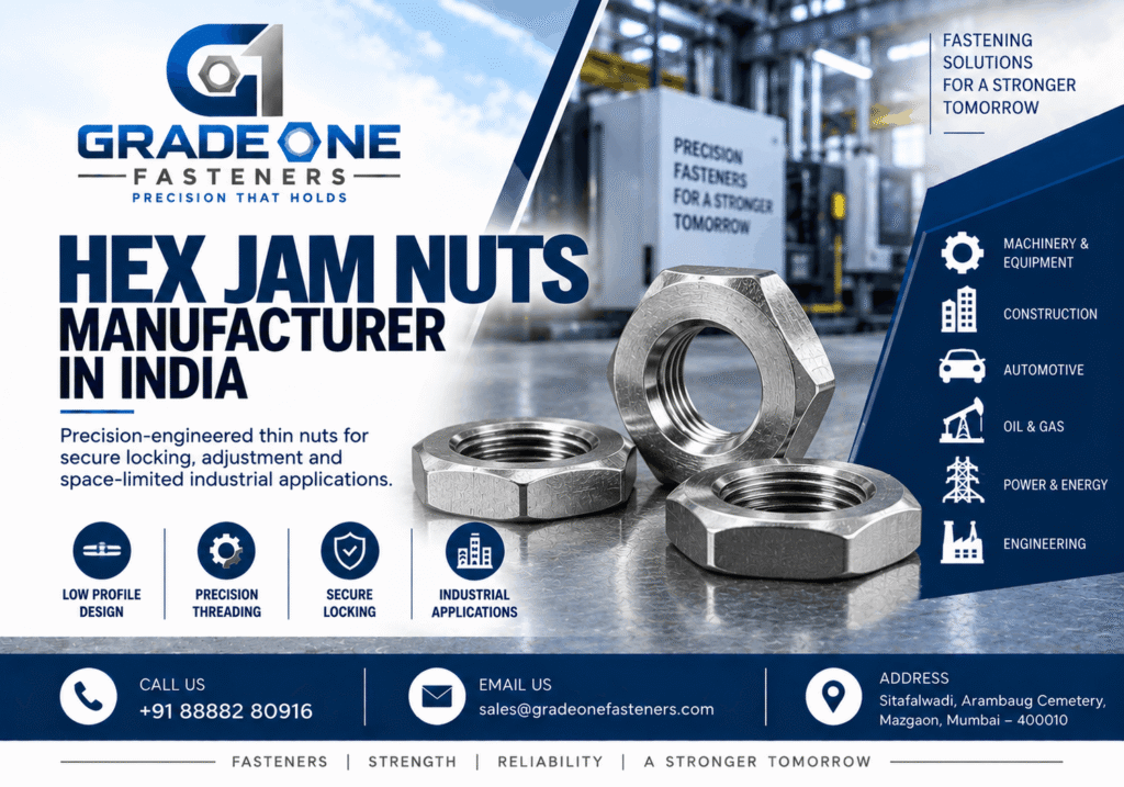 Hex Jam Nuts Manufacturer in India - Grade One Fasteners